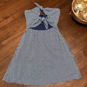 NWT Dress Forum Navy Gingham Tie Front Cutout Mini Dress